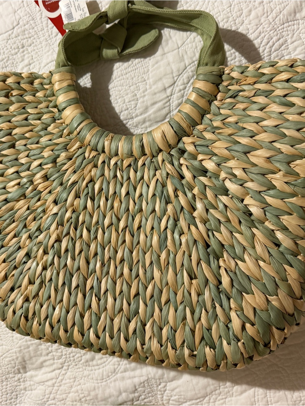 Van Heusen Woven Tote in Sage Green and Natural Straw